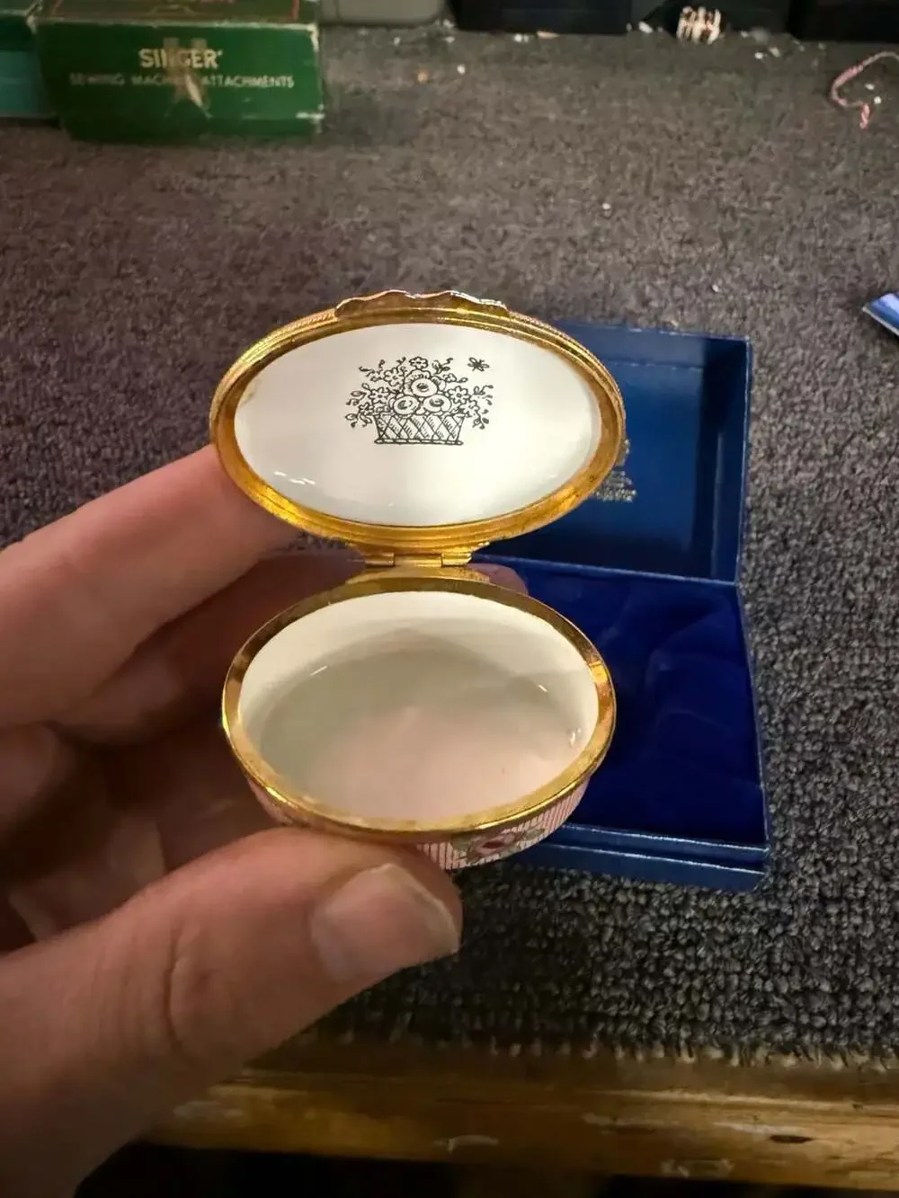 Halcyon Days Enamels England Oval Trinket Box with 'You can never be too rich or